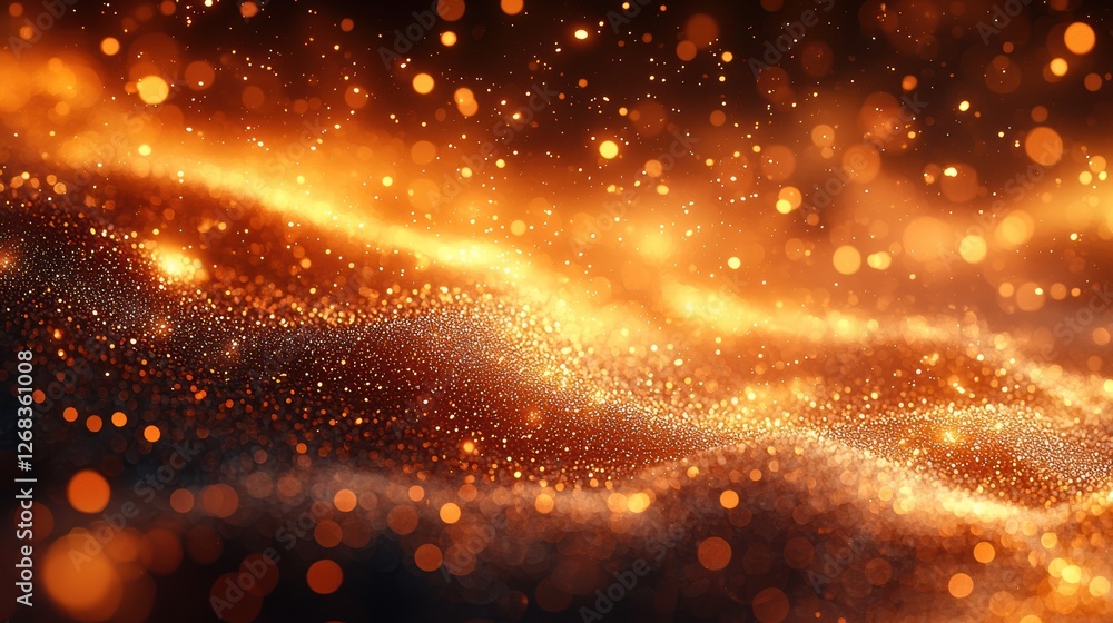 Abstract shimmering waves of orange and gold particles creating a mystical effect. Abstract shimmering waves of orange and gold particles creating a mystical effect.