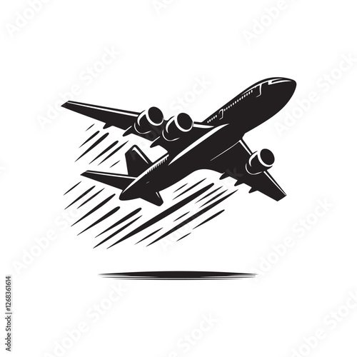 Black Color Airplane silhouette design Vector Illustration, Solid White Background (6).eps