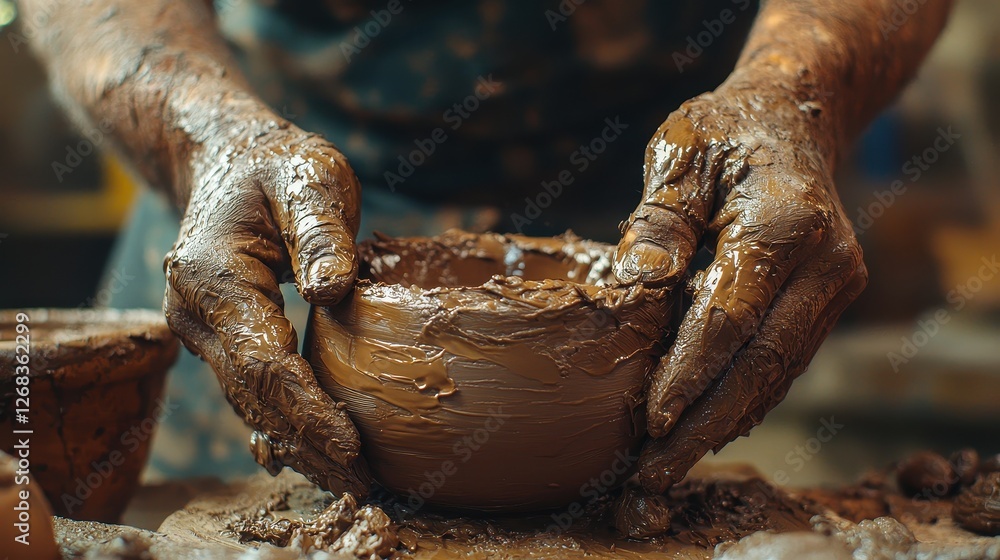 Crafting Handmade Pottery with Skillful Hands in an Artisan Studio Crafting Handmade Pottery with Skillful Hands in an Artisan Studio
