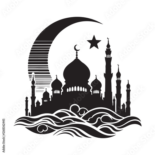 Assalamu alaikum islamic Silhouette Vector Illustration, Solid White Background.