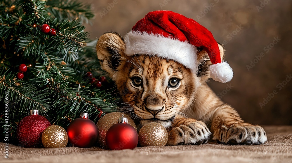Lion cub Christmas hat ornaments Lion cub Christmas hat ornaments