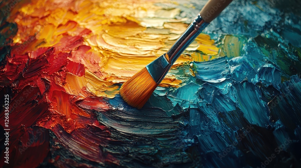 Obraz premium Vibrant Palette of Oil Paints with Brush Creating Colorful Texture