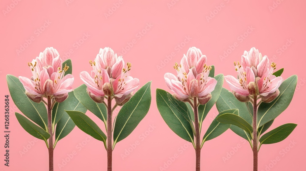 Pink flowers, studio shot, row, pastel background, spring design Pink flowers, studio shot, row, pastel background, spring design
