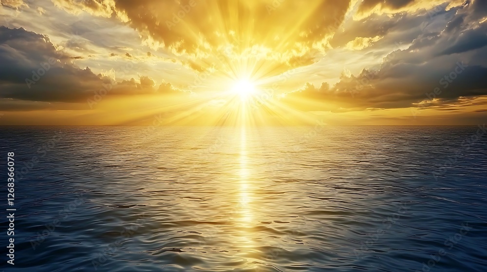 The sun is shining on the ocean, creating a beautiful reflection The sun is shining on the ocean, creating a beautiful reflection