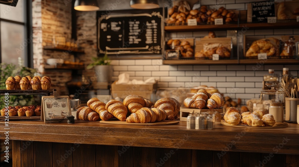 Freshly Baked Pastries and Bread in Cozy Bakery Setting Freshly Baked Pastries and Bread in Cozy Bakery Setting