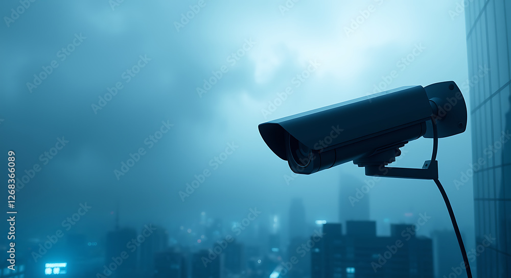 Security CCTV Camera Surveillance in Misty Cityscape, Security CCTV Camera, CCTV, Security Security CCTV Camera Surveillance in Misty Cityscape, Security CCTV Camera, CCTV, Security