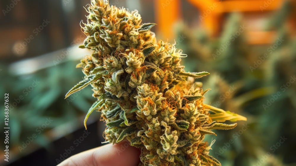 Close-Up of Freshly Harvested Cannabis Flower with Green Leaves Close-Up of Freshly Harvested Cannabis Flower with Green Leaves