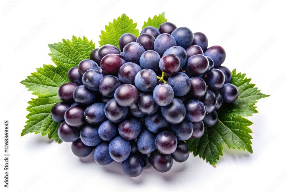 Fototapeta premium Aerial view of vibrant black grapes against a stark white backdrop. High-resolution image perfect for your project.