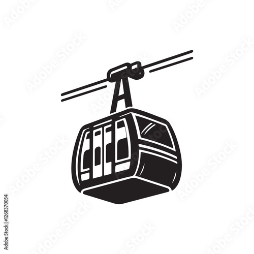 Black Color Cable Car silhouette design Vector Illustration, Solid White Background (12).eps