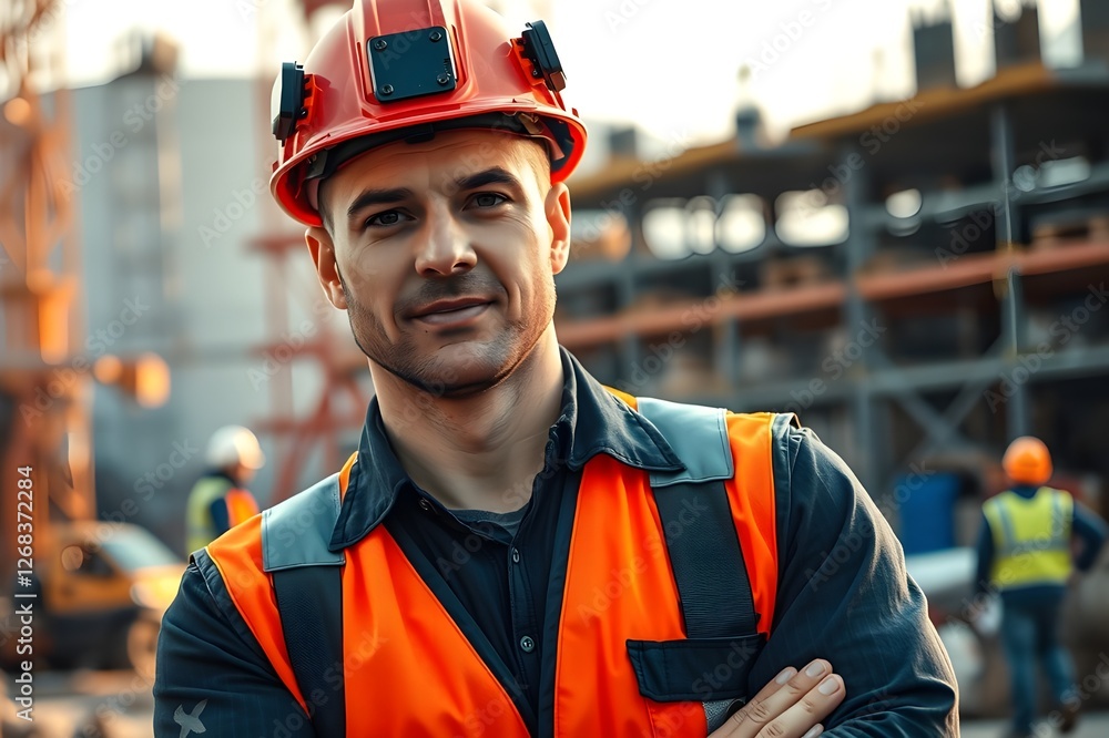 Fototapeta premium A portrait of a building construction engineer. Teamwork, industrial, success