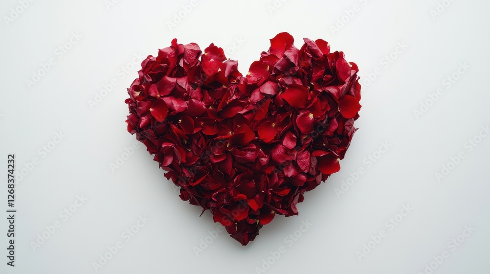 Heart Shape Made of Fresh Red Rose Petals on White Background Heart Shape Made of Fresh Red Rose Petals on White Background