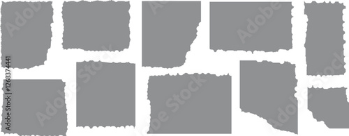 Horizontal set of torn pieces of paper sheets. Collection of a big set of torn paper sheets with isolated realistic shadow effect label, banner, collage, text box, sticker, poster, notebook, magazine,