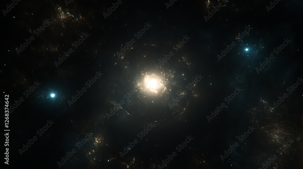 Naklejka premium Ethereal Galaxy Formation with Distant Stars and Cosmic Dust Creating Celestial Artwork in Space