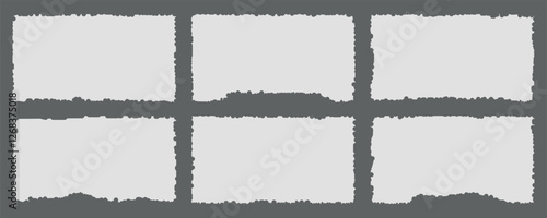  Torn paper in various shapes. different shapes ripped scraps fragments torn paper sheets. Vector illustration eps 10. notebook paper pieces are on dark grey background for text, notepad, poster, 