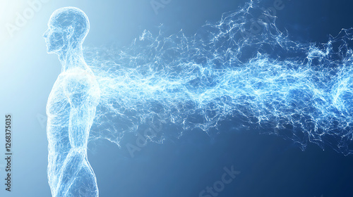 Ethereal Humanoid Energy Emanation in Soft Blue Tones for Metaphysical Concepts and Modern Design