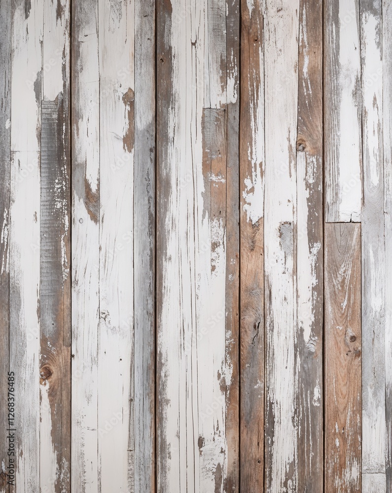 rustic, weathered wooden surface composed of vertical planks. Each plank displays a distressed finish with a mix of white paint and natural wood tones, creating a vintage, shabby-chic appearance rustic, weathered wooden surface composed of vertical planks. Each plank displays a distressed finish with a mix of white paint and natural wood tones, creating a vintage, shabby-chic appearance