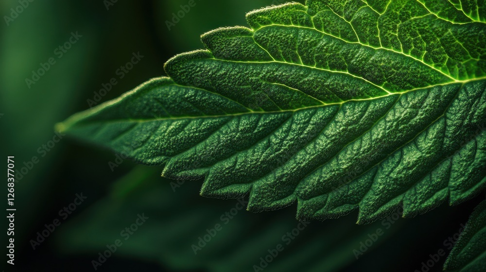Close-Up of Textured Green Leaf with Intricate Veins and Details