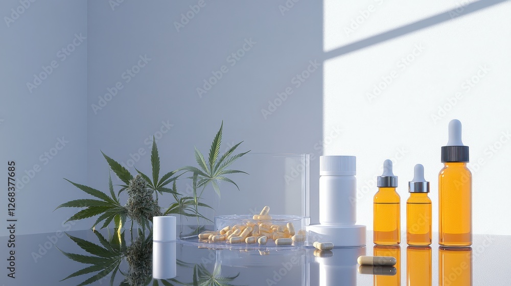 Fototapeta premium Natural Supplements and Herbal Medicine on a Modern Table
