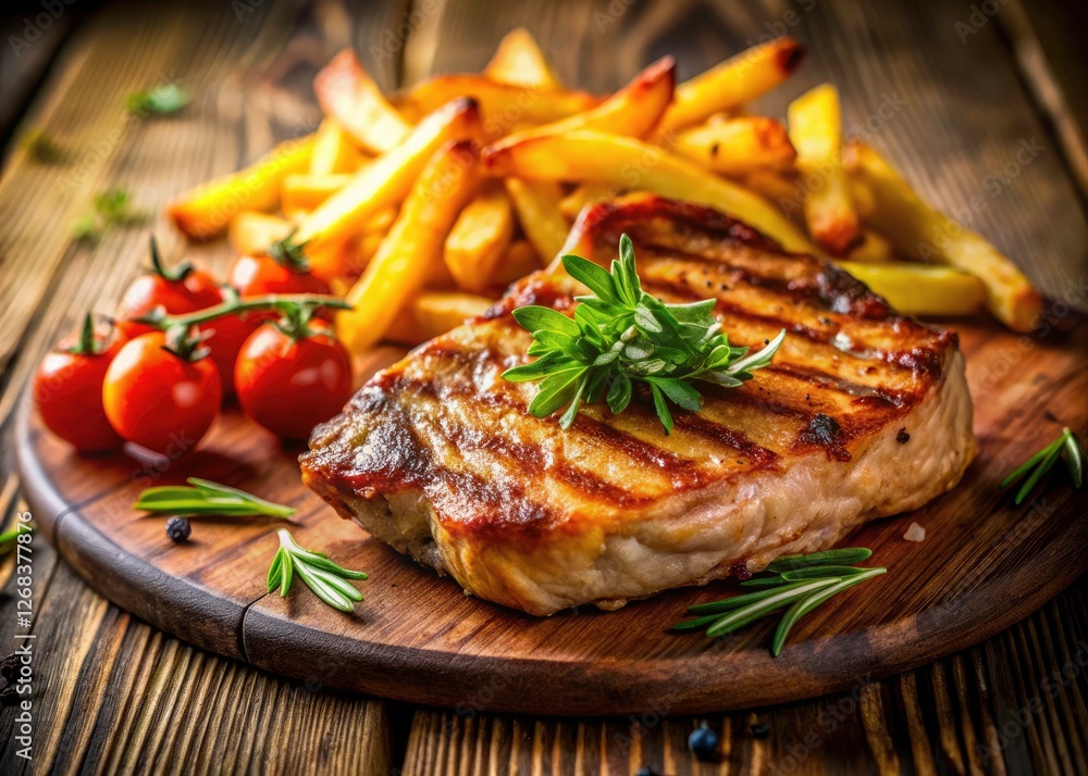 Delicious miniature pork chop and fries; expertly captured with tilt-shift photography. Delicious miniature pork chop and fries; expertly captured with tilt-shift photography.