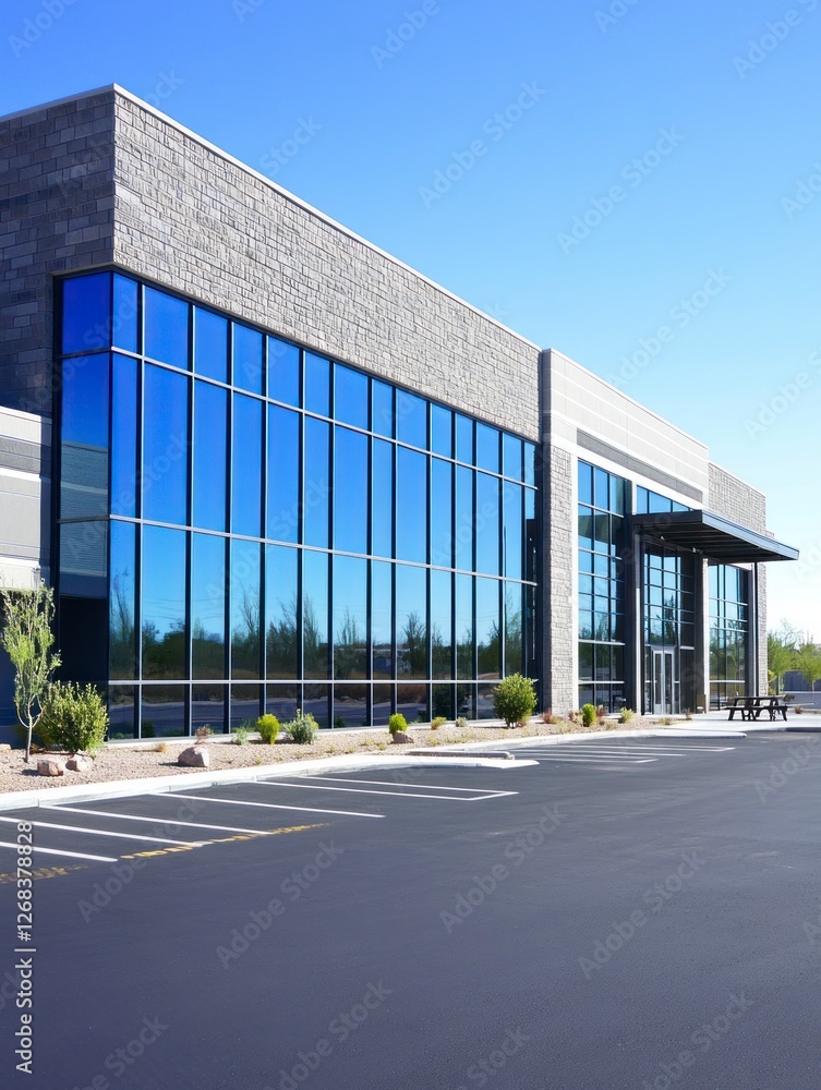 A photograph of the exterior of an industrial building with large windows and glass walls, set against a clear blue sky on a sunny day. A photograph of the exterior of an industrial building with large windows and glass walls, set against a clear blue sky on a sunny day.
