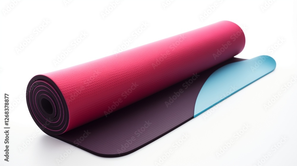 A dual-tone yoga mat, half rolled, showing both colors, clean white background. A dual-tone yoga mat, half rolled, showing both colors, clean white background.