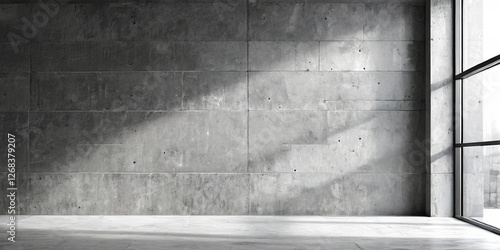 A large empty room with a wall made of concrete