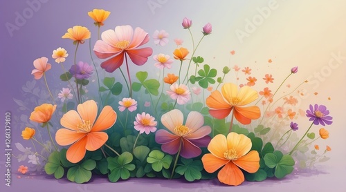 Colorful wildflowers on beige background in soft light