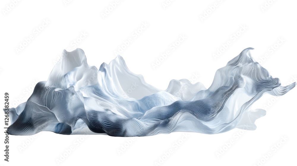 Abstract flowing cloth with lines creating a landscape effect on transparent background Abstract flowing cloth with lines creating a landscape effect on transparent background