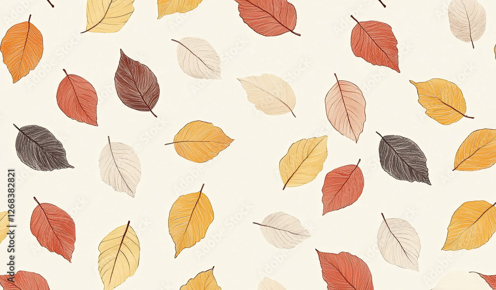 Obraz premium A pattern of colorful autumn leaves on a light background, ideal for seasonal designs.