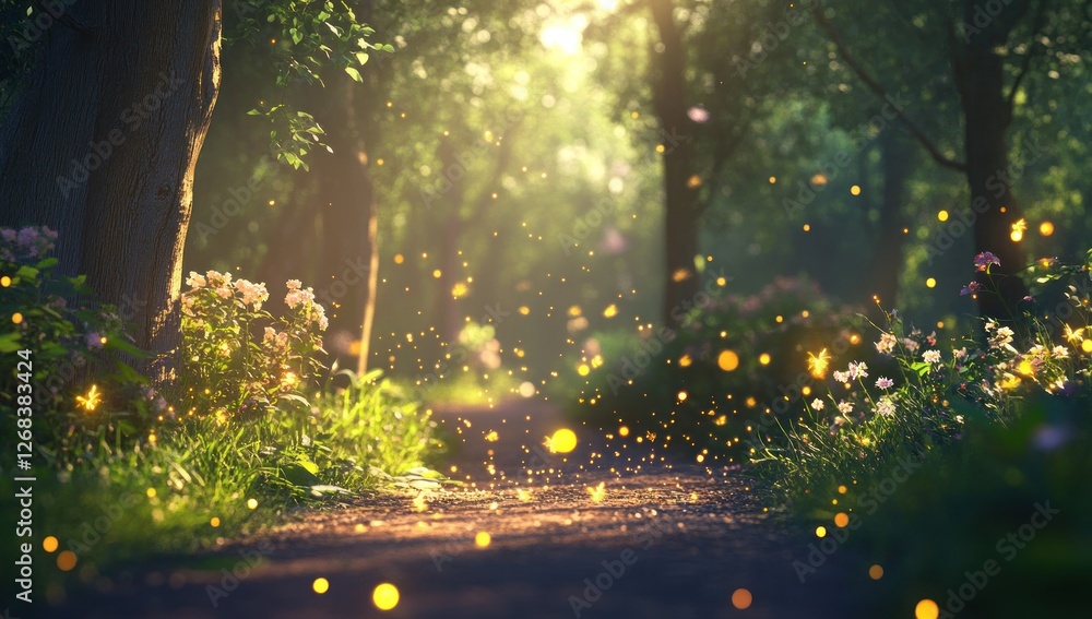 Fototapeta premium Enchanted Forest Path: A Magical Summer Evening