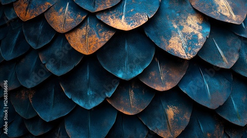 Wallpaper Mural Close-up of dragon scales, featuring indigo and brown hues, Panoramic shot of  landscapes, with an epic composition. Torontodigital.ca