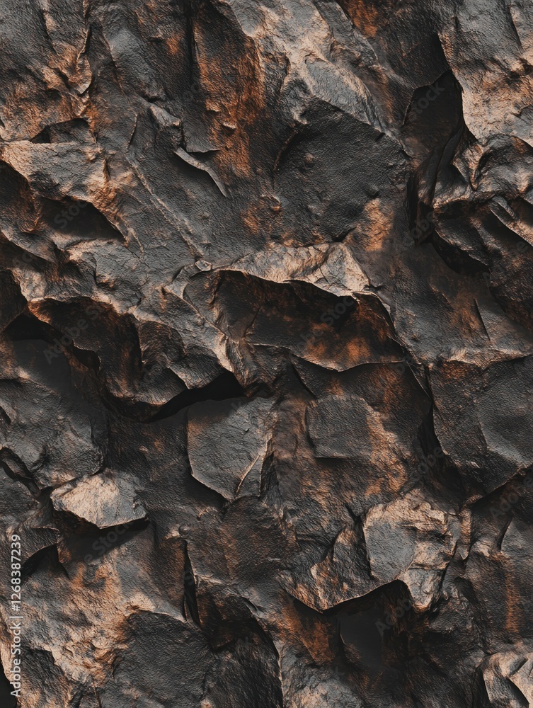 Dark brown rocky surface, close-up, textured, photorealistic, hyperrealistic, high resolution, high detail Dark brown rocky surface, close-up, textured, photorealistic, hyperrealistic, high resolution, high detail
