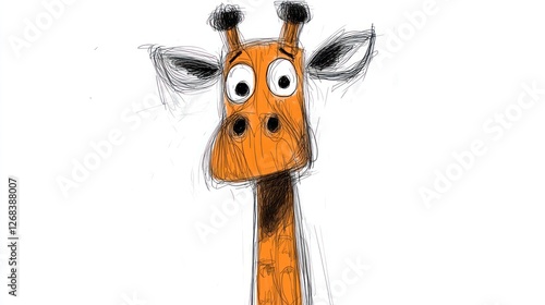 Curious giraffe portrait, white background, child's book illustration