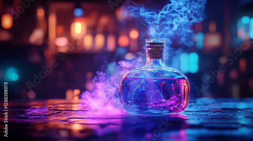 A glowing magical potion spilling from a glass bottle