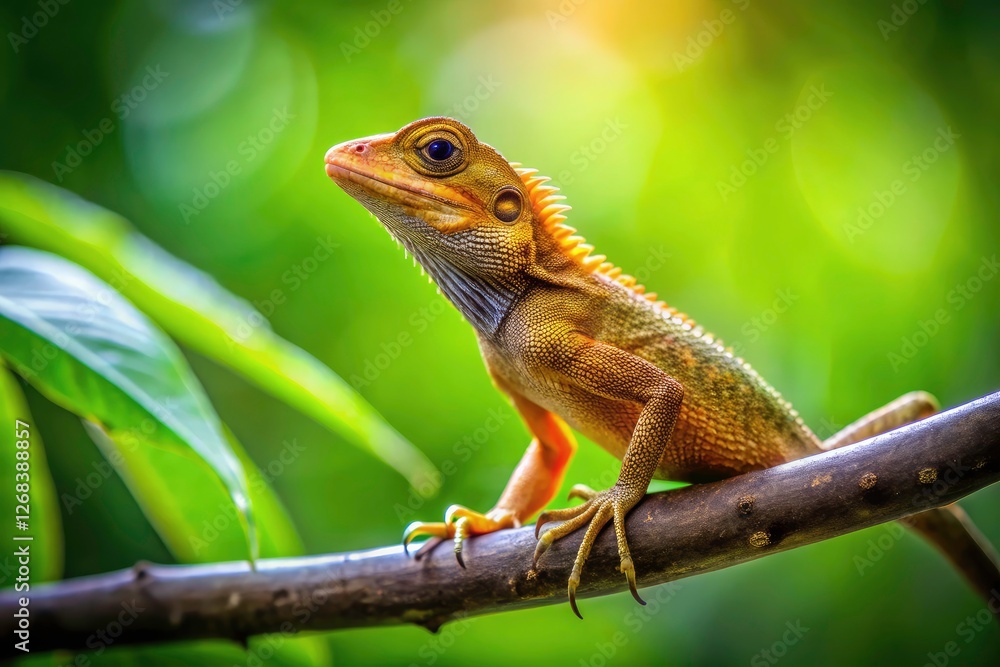 Minimalist image: a lizard's tropical tree food hunt.  Exotic reptile wildlife photography showcased.
