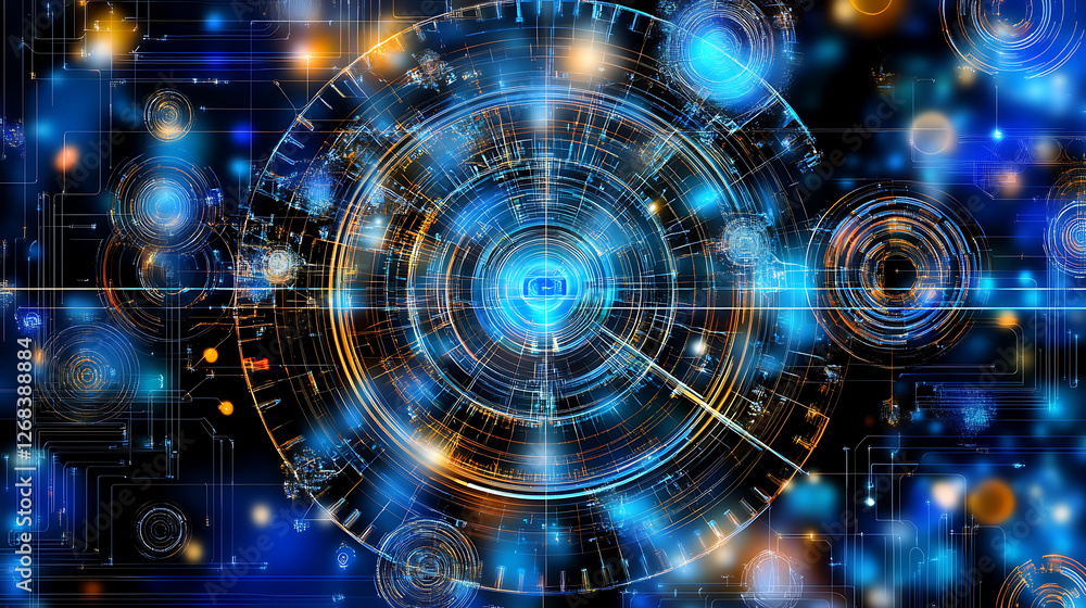 Futuristic Abstract Technology Interface with Glowing Concentric Circular Geometric Shapes Futuristic Abstract Technology Interface with Glowing Concentric Circular Geometric Shapes