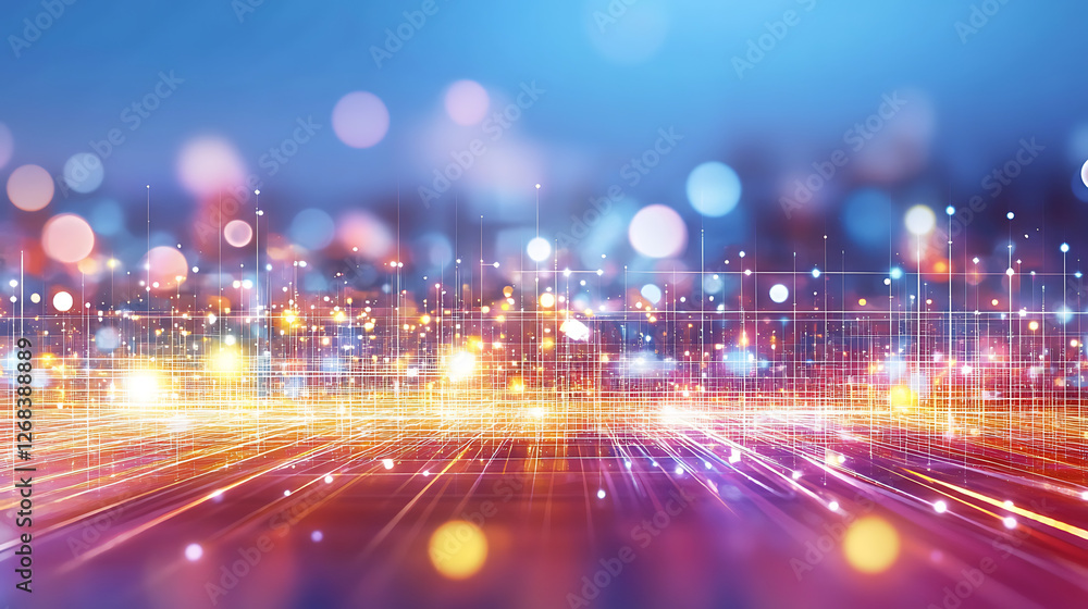 Fototapeta premium Futuristic Abstract Technology Network with Glowing Nodes and Light Streaks Visual Display