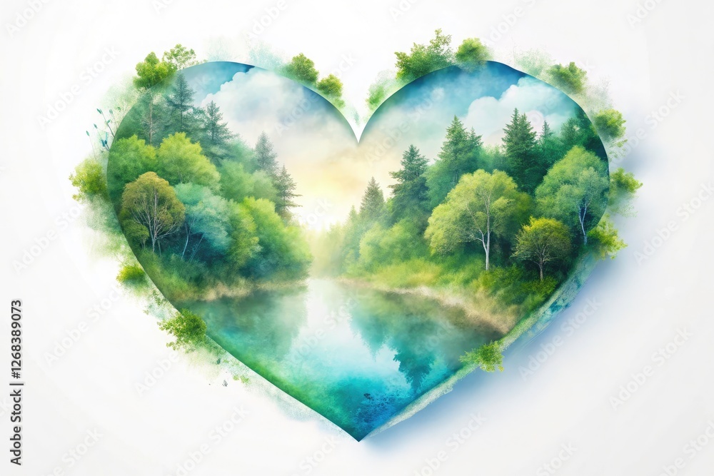 Fototapeta premium Minimalist watercolor heart, showcasing abstract floral beauty. A simple, botanical heart illustration.