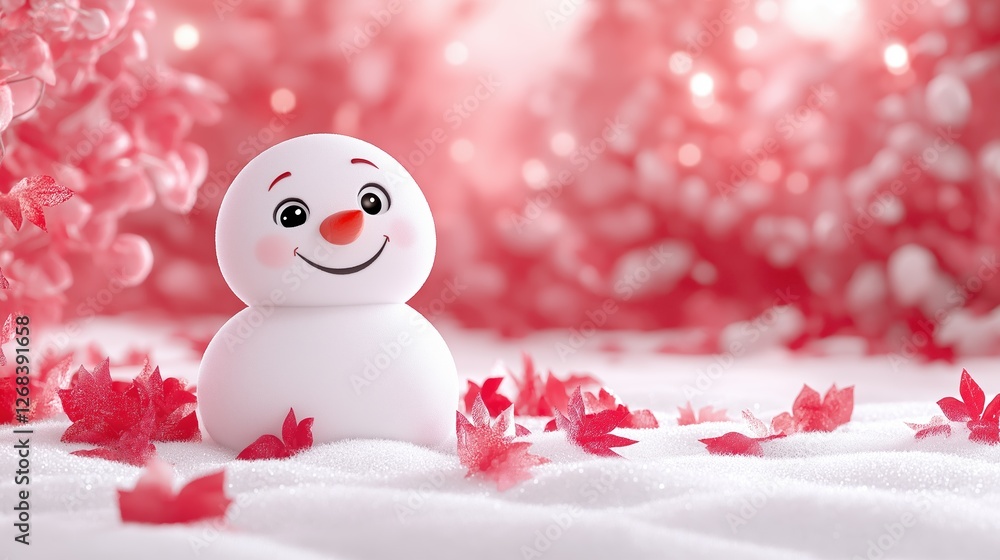 Adorable snowman amidst red autumn leaves in a sparkling winter wonderland Adorable snowman amidst red autumn leaves in a sparkling winter wonderland