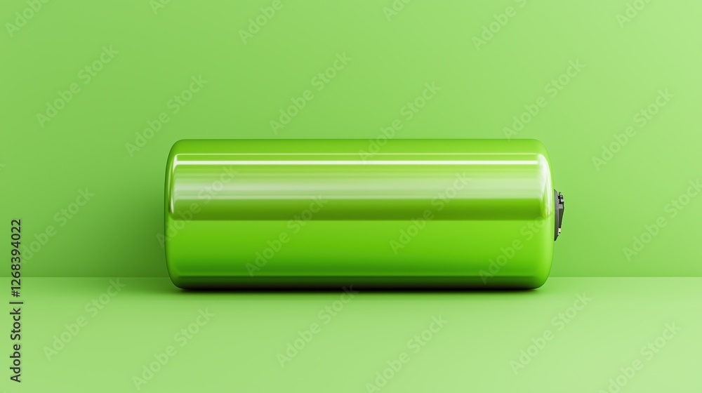 Green energy concept: glossy green battery on minimalist background Green energy concept: glossy green battery on minimalist background