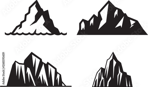 set of iceberg icon silhouette design vector art illustration