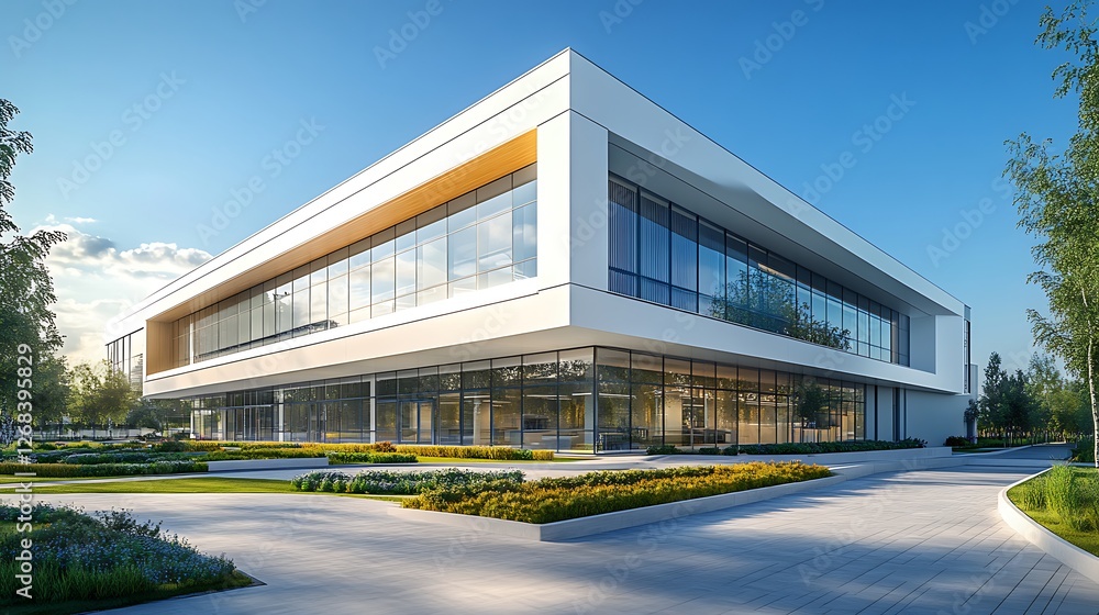Modern hospital building featuring a flat roof design, ideal for architectural and construction imagery. Modern hospital building featuring a flat roof design, ideal for architectural and construction imagery.