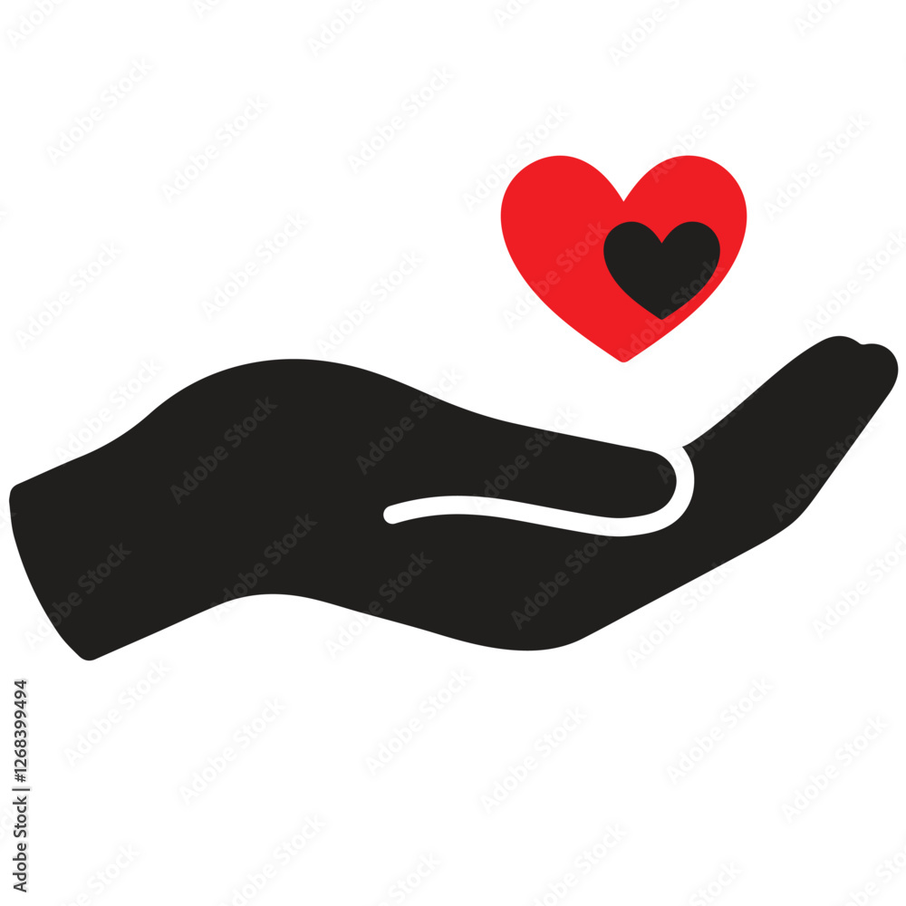 Close up of hand with a red heart concept. Modern simple flat illustration. Close up of hand with a red heart concept. Modern simple flat illustration.