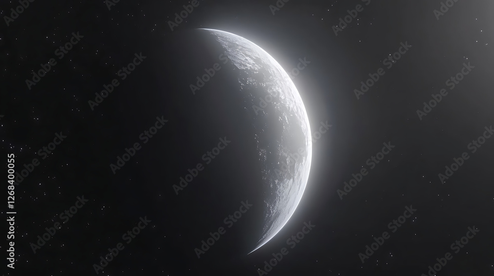 Fototapeta premium Glowing Crescent Celestial Body Amidst Distant Starry Skies Outer Space Exploration