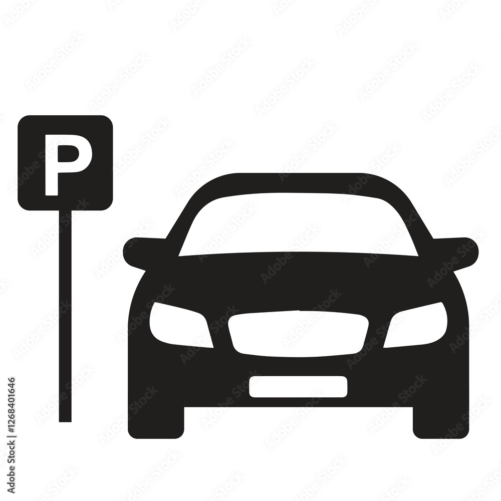 Car parking icon. Parking space. Parking lot. Car park. Vector icon isolated on white background.