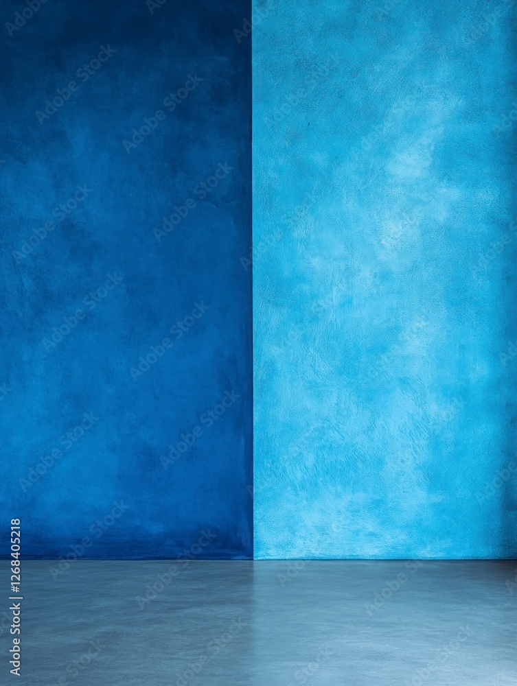 Blue wall background, half painted in blue color and the other side with a plain concrete texture. Blue color wall background Blue wall background, half painted in blue color and the other side with a plain concrete texture. Blue color wall background