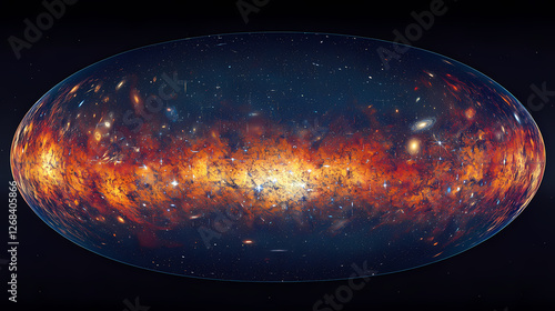 Cosmic microwave background a mosaic of vibrant patterns illustrating the afterglow of the big bang. Galactic Mosaic Skies. Illustration