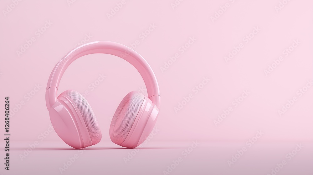 Minimal pink headphones on solid background for modern tech aesthetic Minimal pink headphones on solid background for modern tech aesthetic