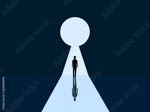 Career Development Tips, Businessman Standing at Keyhole Door