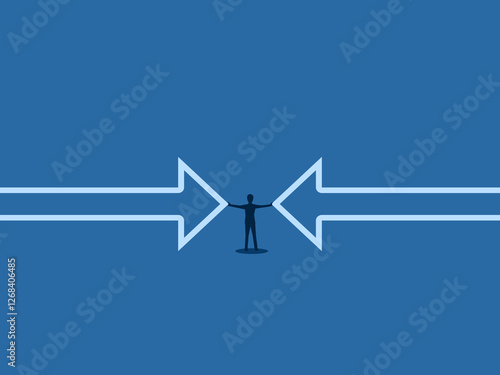 Stop the conflict, businessman stop arrows from colliding